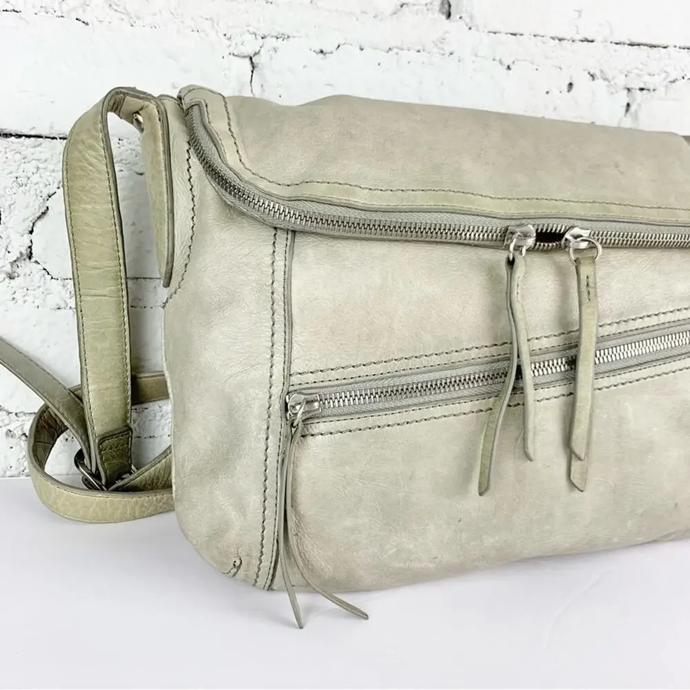 Hobo Shane Grey Leather Flap Crossbody Purse Bag